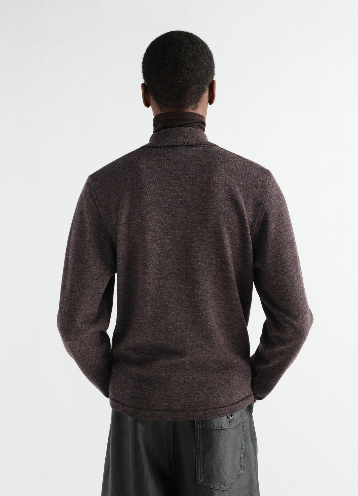 LS KNITTED POLO TOP IN MOULINE FINE MERINO WOOL
