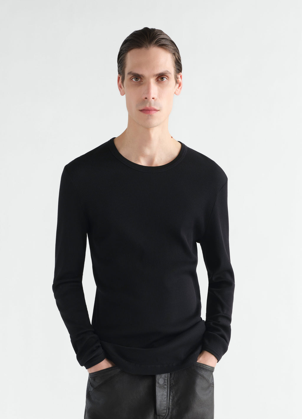 LONG SLEEVE RIBBED TEE IN LARGE RIB JERSEY
