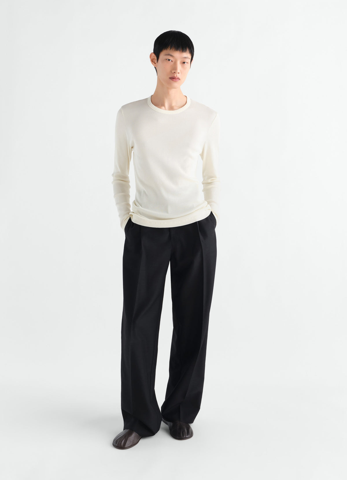 LONG SLEEVE RIBBED TEE IN LARGE RIB JERSEY