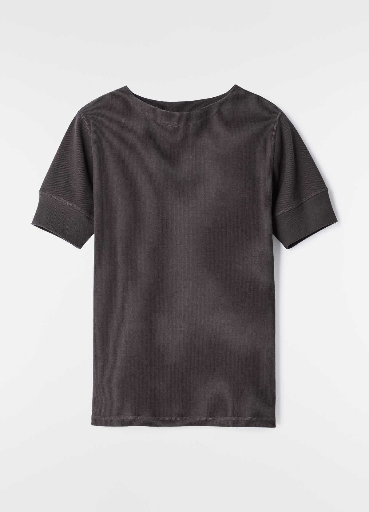 BOAT NECK RIBBED TEE IN COTTON LINEN RIB JERSEY