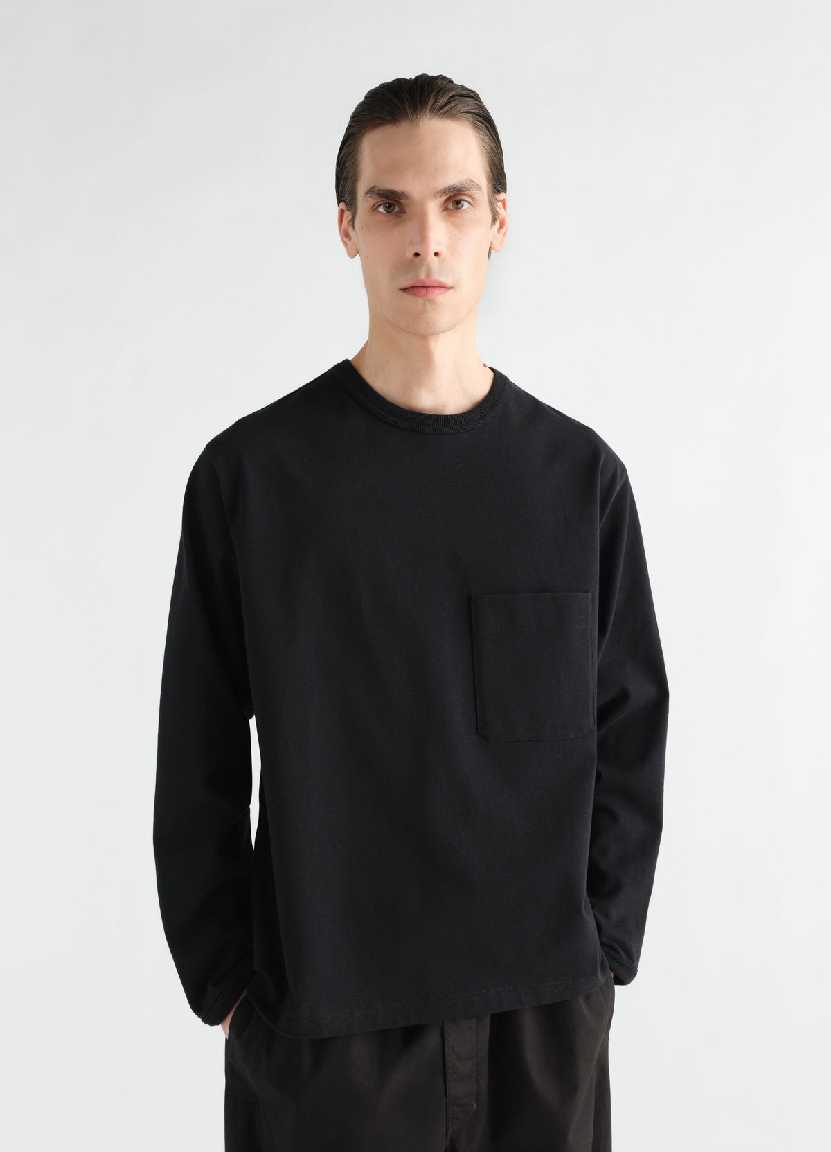 BOXY LONG SLEEVE TEE IN COMPACT COTTON JERSEY