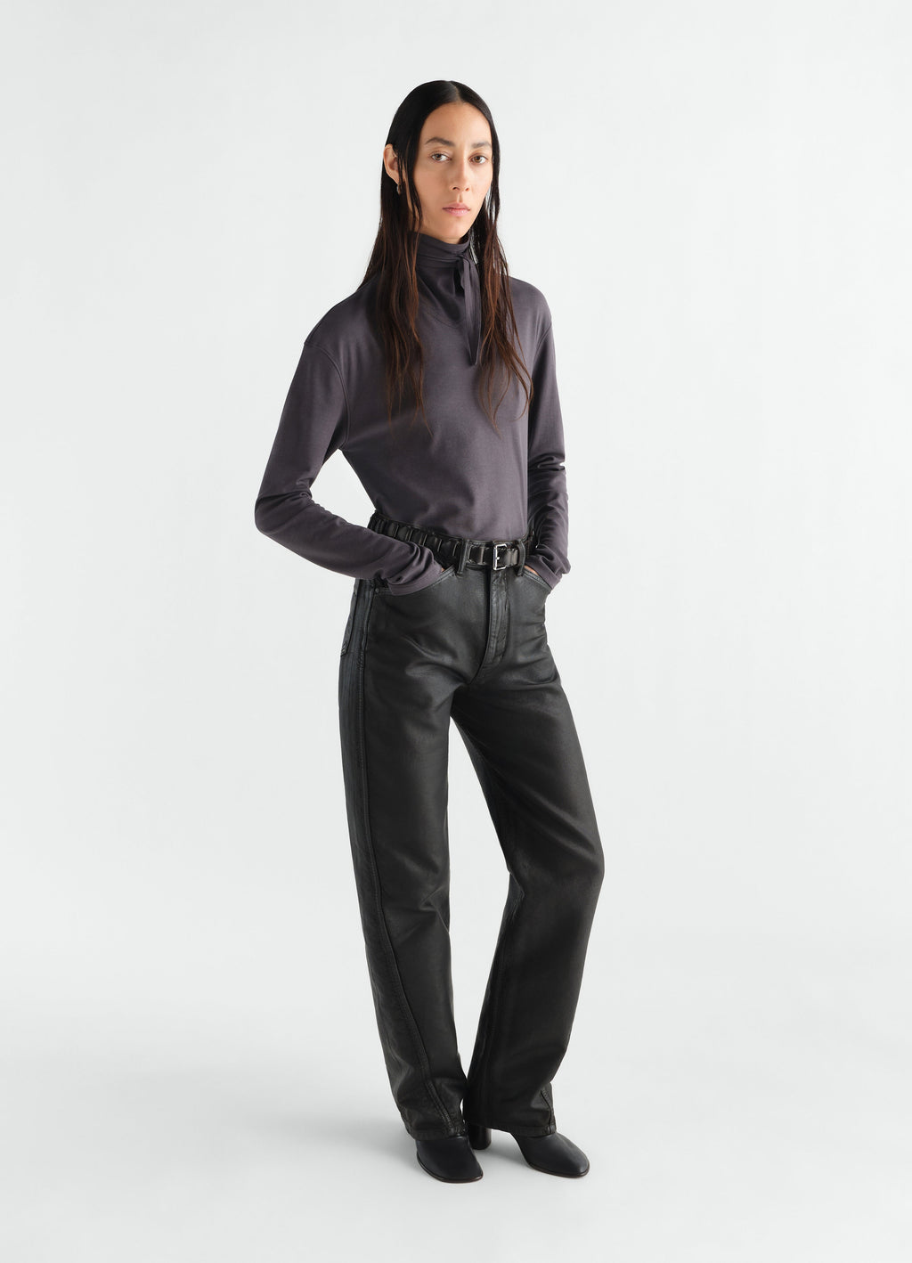 LONG SLEEVE FOULARD TOP IN SILKY CREPE JERSEY