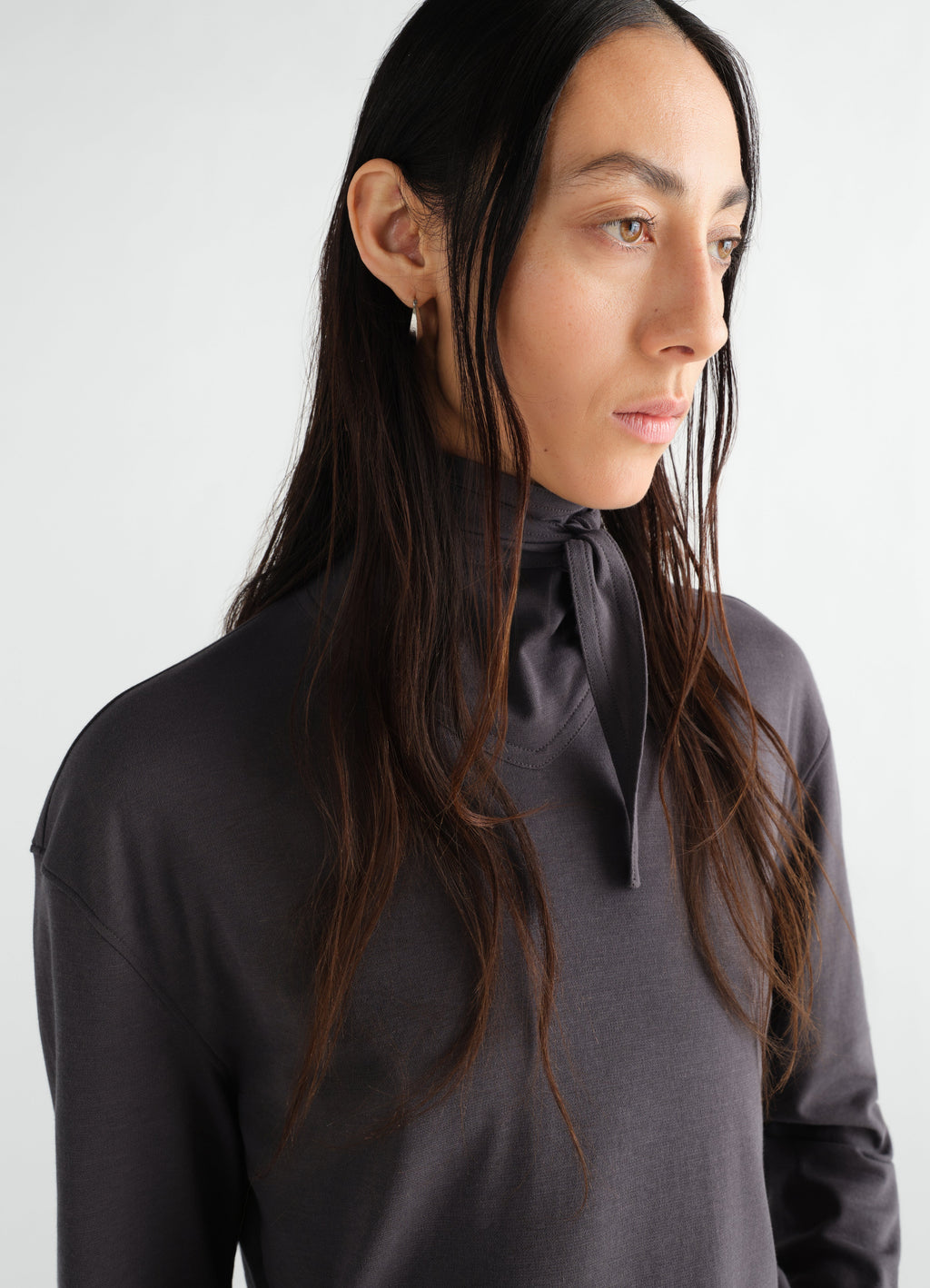LONG SLEEVE FOULARD TOP IN SILKY CREPE JERSEY