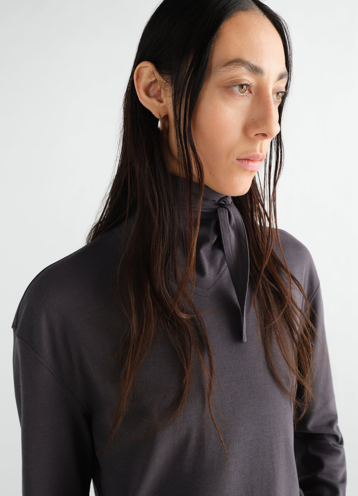 LONG SLEEVE FOULARD TOP IN SILKY CREPE JERSEY