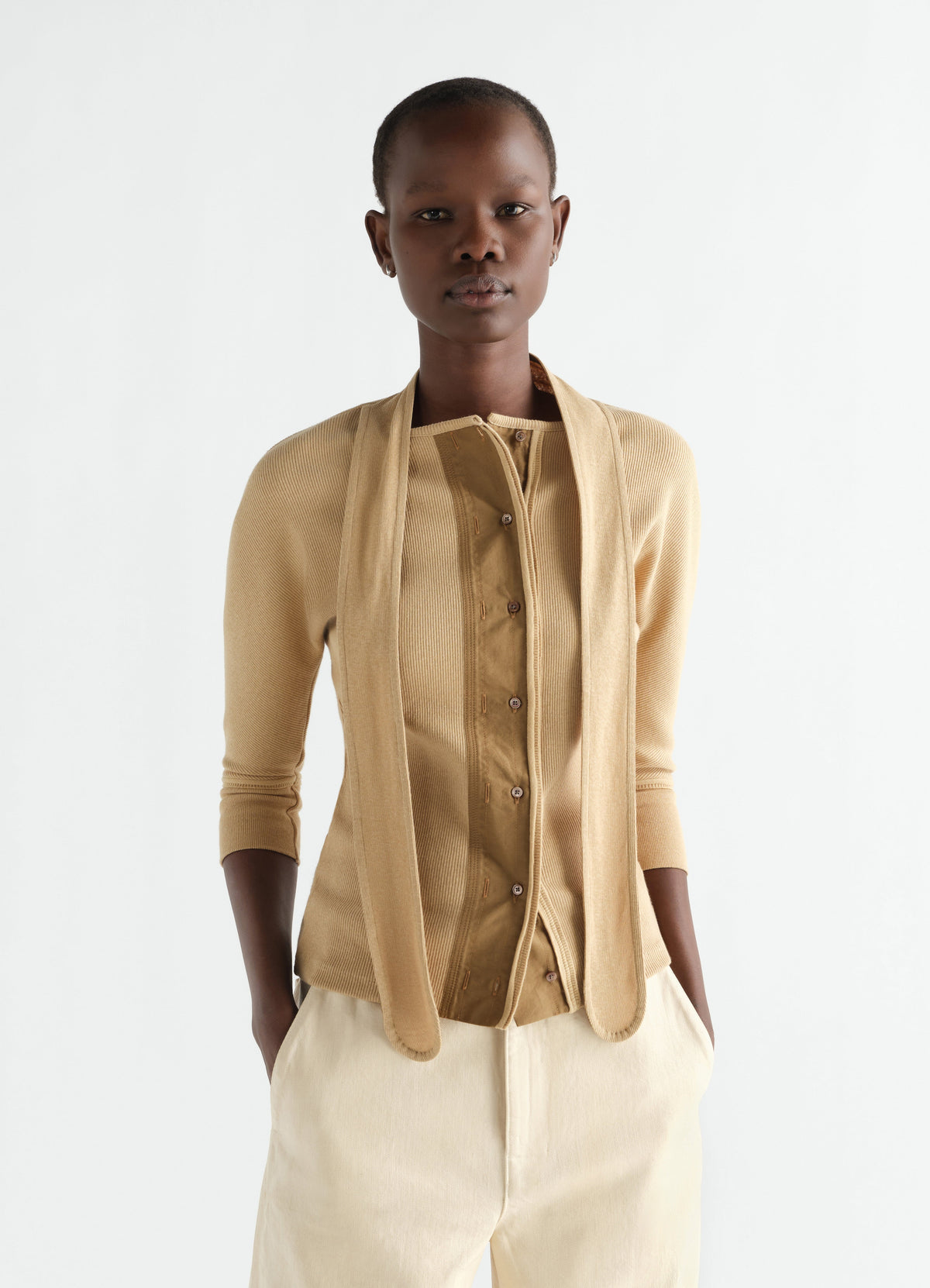 ASCOT T-SHIRT IN COTTON LINEN RIB JERSEY