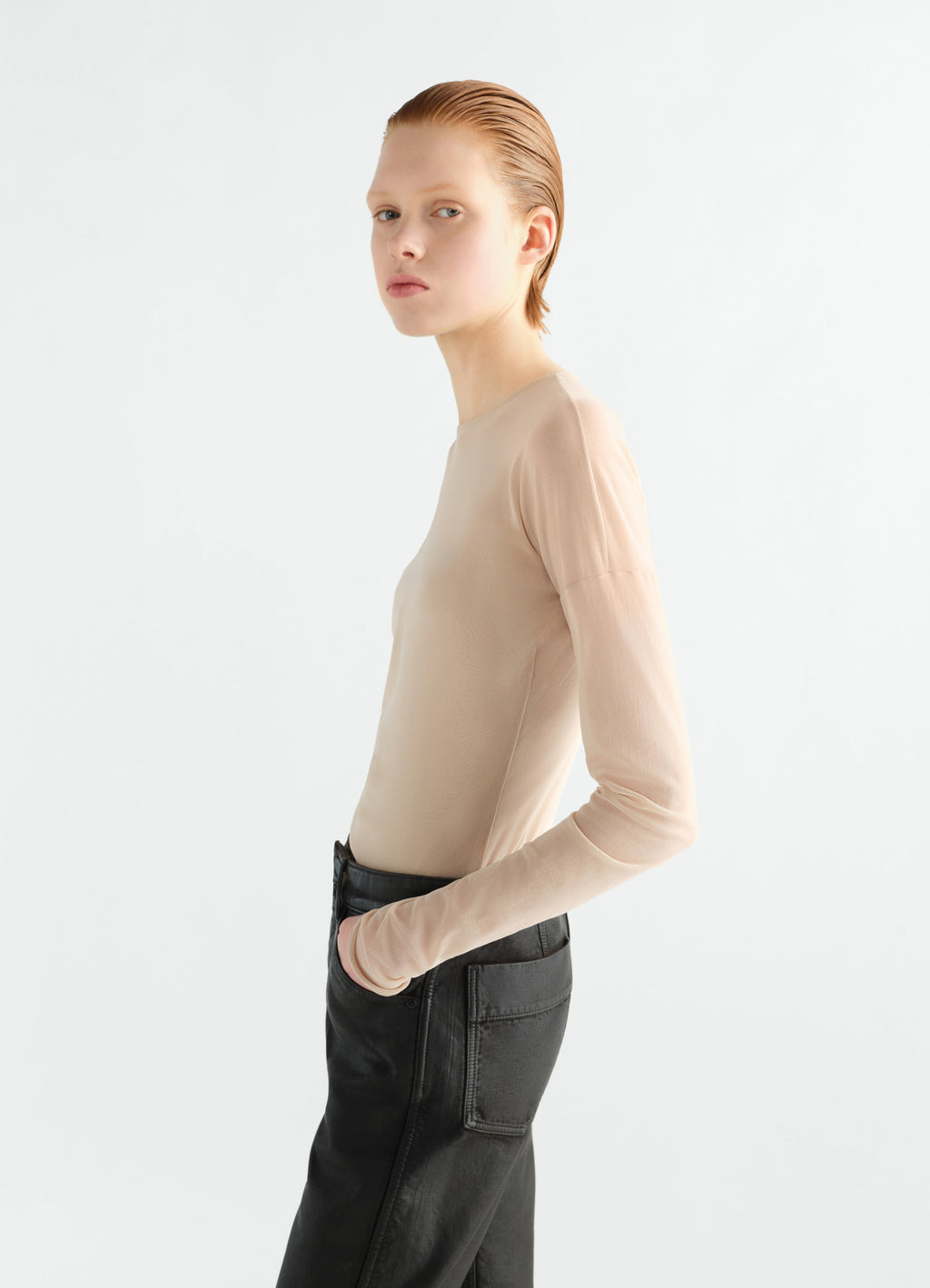 BALLERINA LONG SLEEVE TOP IN MESH JERSEY